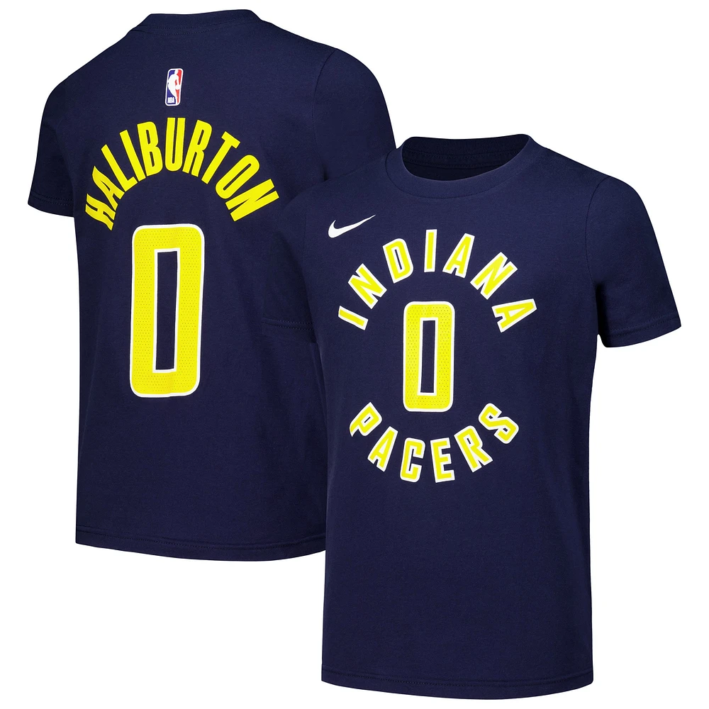 T-shirt avec nom et numéro d'icône des Indiana Pacers Nike Tyrese Haliburton pour jeunes