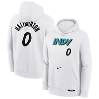 Youth Nike Tyrese Haliburton White Indiana Pacers 2024/25 City Edition Name & Number Pullover Hoodie