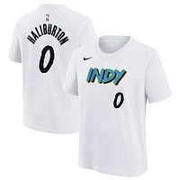 T-shirt Nike Tyrese Haliburton pour jeune, blanc, édition City 2024/25, Indiana Pacers, nom et numéro