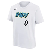 T-shirt Nike Tyrese Haliburton pour jeune, blanc, édition City 2024/25, Indiana Pacers, nom et numéro