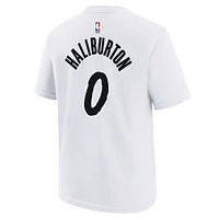 T-shirt Nike Tyrese Haliburton pour jeune, blanc, édition City 2024/25, Indiana Pacers, nom et numéro