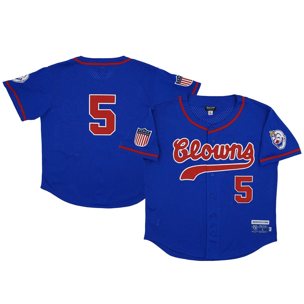 Bagues et couronnes pour hommes # 5 Royal Indianapolis Clowns Mesh Button-Down Replica Jersey