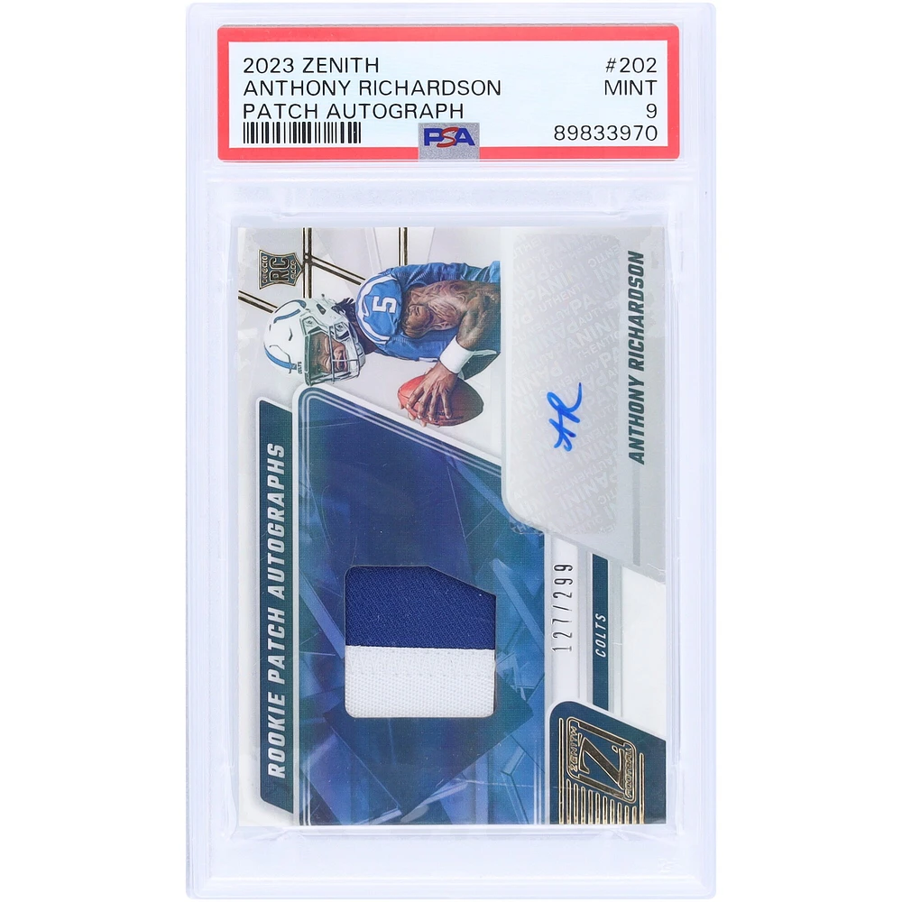 Anthony Richardson Indianapolis Colts dédicacé 2023 Panini Zenith 2 Color Relic #202 #127/299 PSA authentifié 9 Rookie Card