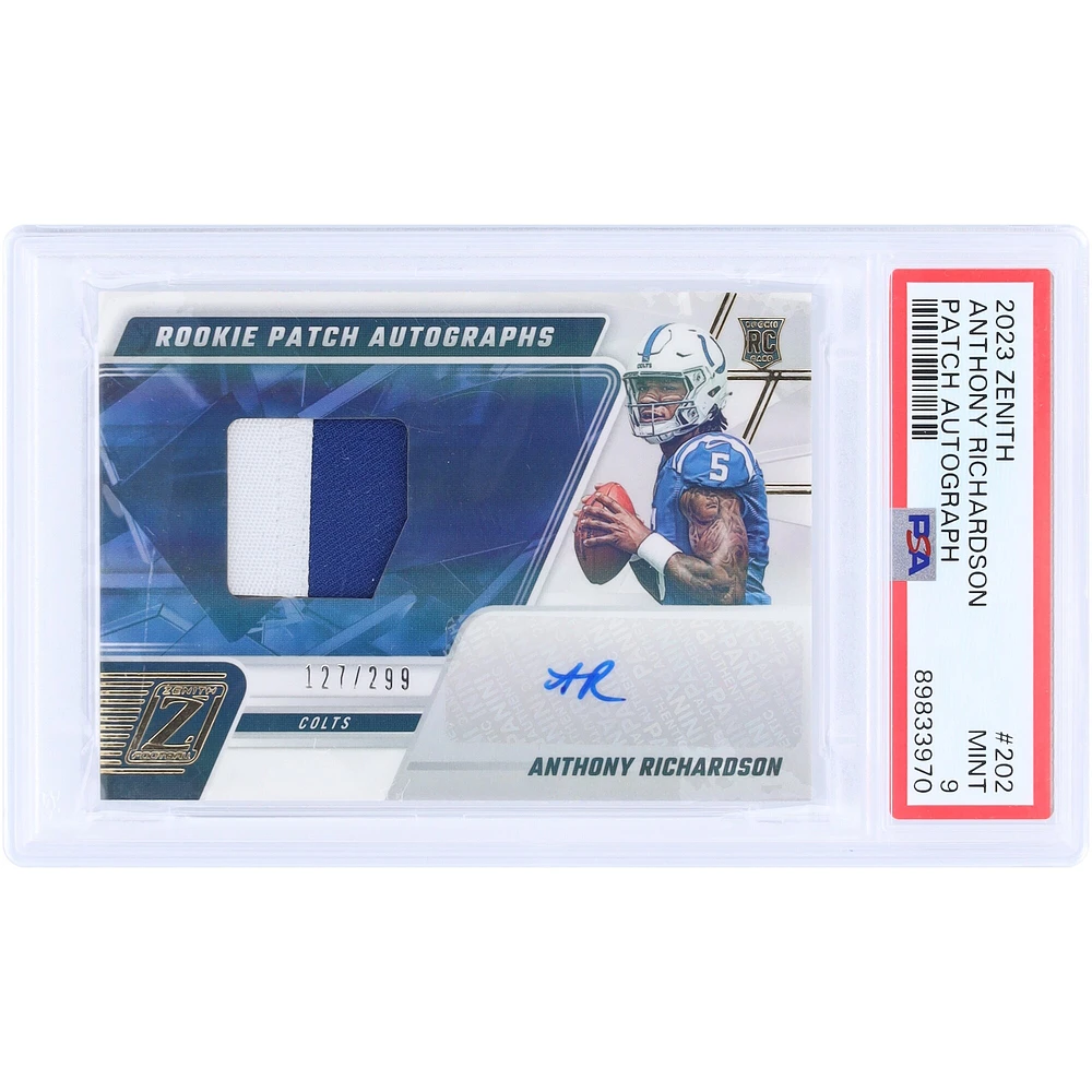 Anthony Richardson Indianapolis Colts dédicacé 2023 Panini Zenith 2 Color Relic #202 #127/299 PSA authentifié 9 Rookie Card