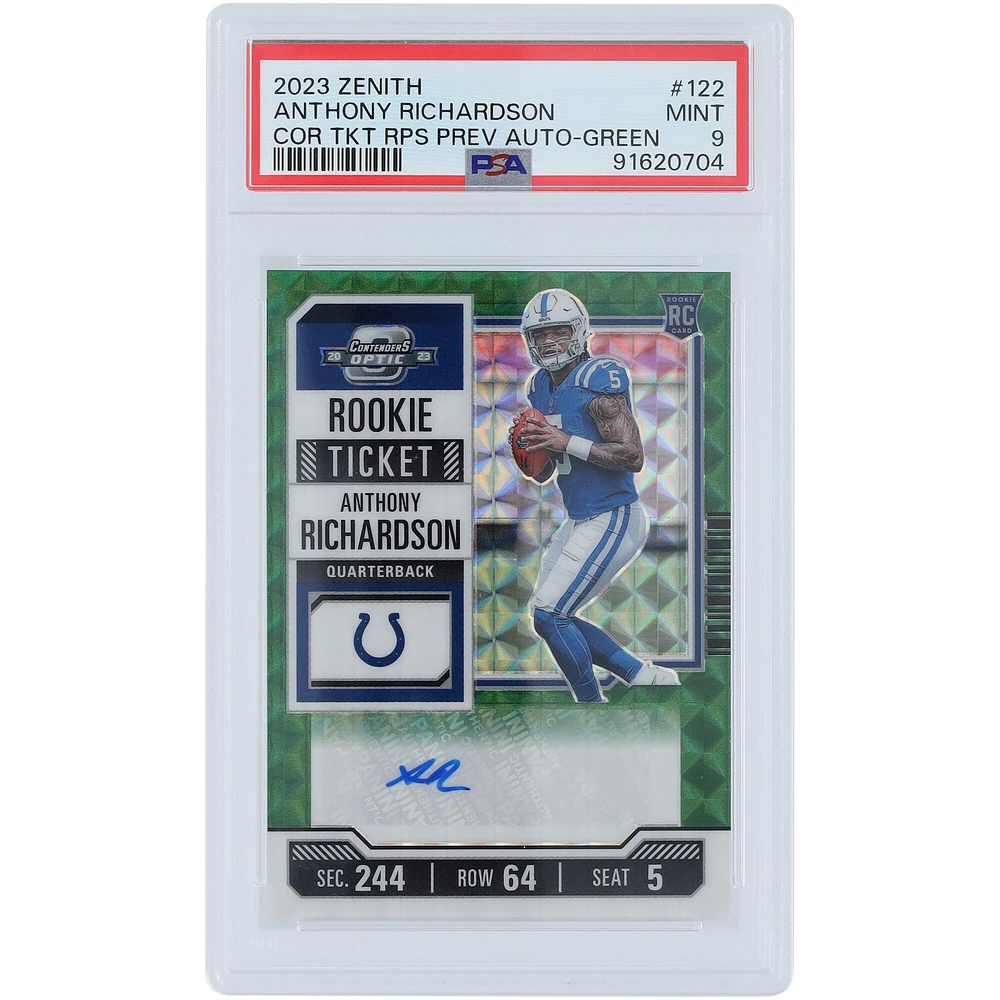 Anthony Richardson Indianapolis Colts Autographed 2023 Panini Zenith Rookie Ticket Preview Green #122 #19/23 PSA Authenticated 9 Rookie Card 