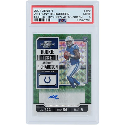 Anthony Richardson Indianapolis Colts Autographed 2023 Panini Zenith Rookie Ticket Preview Green #122 #19/23 PSA Authenticated 9 Rookie Card 