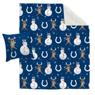 Indianapolis Colts Holiday Reindeer Blanket and Pillow Combo Set