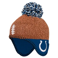 Bonnet tricoté marron pour bébé avec pompon pour footballeur Indianapolis Colts