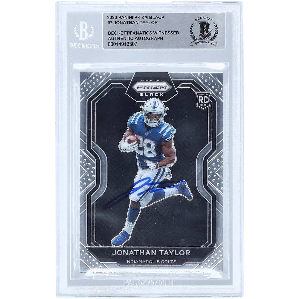 Carte de recrue authentifiée 2020 Panini Chronicles Prizm Black Silver #PB-7 signée Jonathan Taylor Indianapolis Colts par Beckett Fanatics