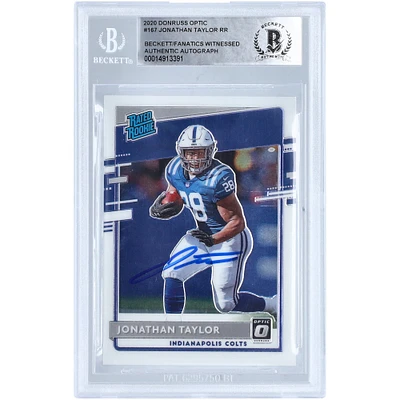 Jonathan Taylor Indianapolis Colts Carte de recrue authentifiée 2020 Panini Donruss Optic Rated Rookie #167 Beckett Fanatics Witnessed