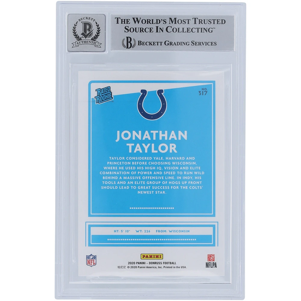 Jonathan Taylor Indianapolis Colts Carte Rookie authentifiée 10 Rookie 2020 Panini Donruss autographiée Beckett Fanatics