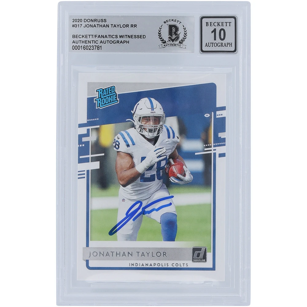 Jonathan Taylor Indianapolis Colts Carte Rookie authentifiée 10 Rookie 2020 Panini Donruss autographiée Beckett Fanatics