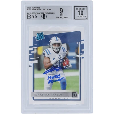 Jonathan Taylor Indianapolis Colts Carte Rookie 9/10 authentifiée 2020 Panini Donruss Rated #317 Beckett Fanatics Witnessed Carte Rookie 9/10 authentifiée avec inscription « Horse Power »