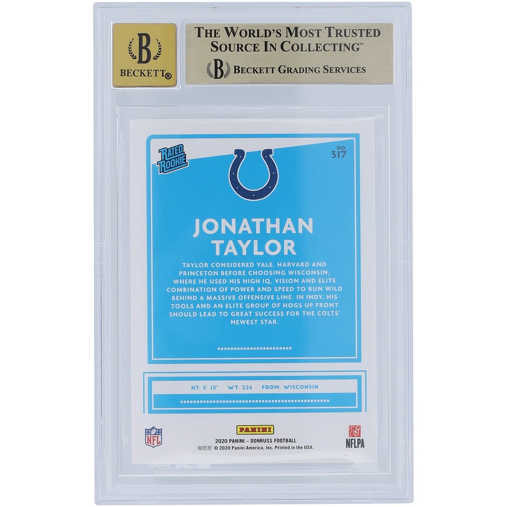 Jonathan Taylor Indianapolis Colts Carte Rookie authentifiée 9,5/10 de Beckett Fanatics 2020 autographiée par Panini Donruss avec inscription « Horse Power »