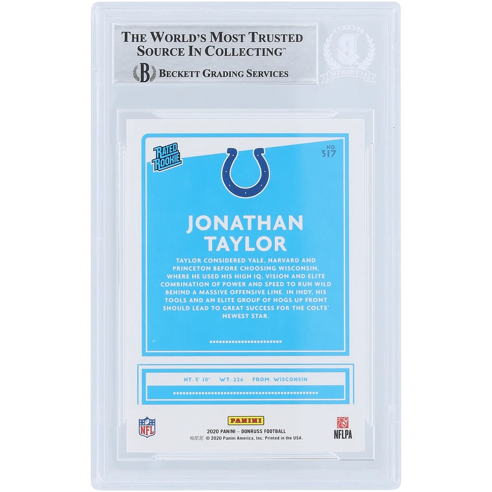 Jonathan Taylor Indianapolis Colts Carte de recrue authentifiée Panini Donruss 2020 autographiée #317 Beckett Fanatics avec inscription « Horse Power »
