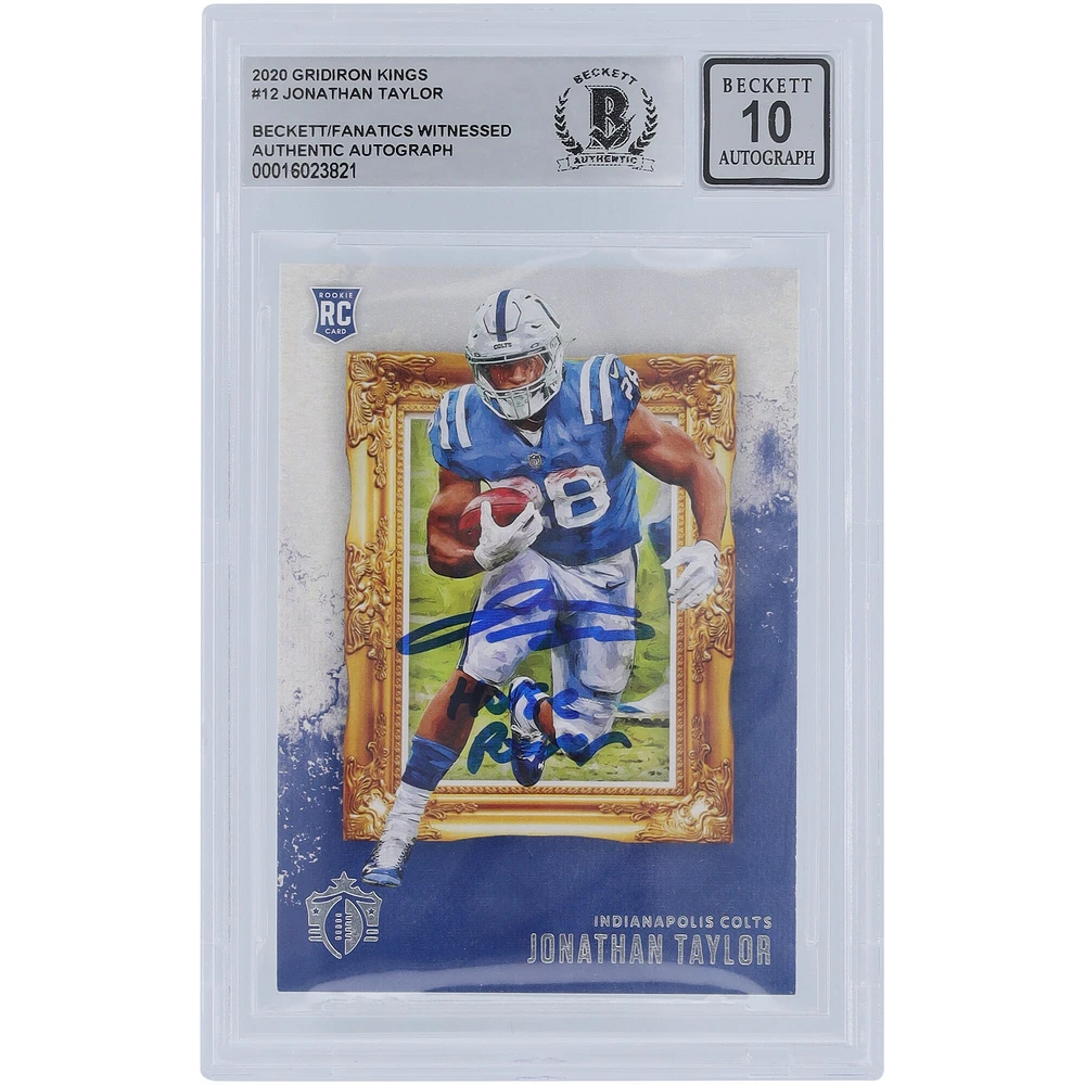 Jonathan Taylor Indianapolis Colts Carte de recrue Panini Gridiron Kings #GK-12 2020 autographiée Beckett Fanatics a été témoin d'une carte de recrue authentifiée 10 avec l'inscription « Horse Power »