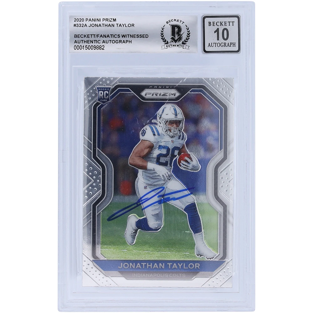 Carte de recrue Panini Prizm #332 2020 autographiée par Jonathan Taylor Indianapolis Colts Beckett Fanatics Witnessed Authenticated 10 Rookie