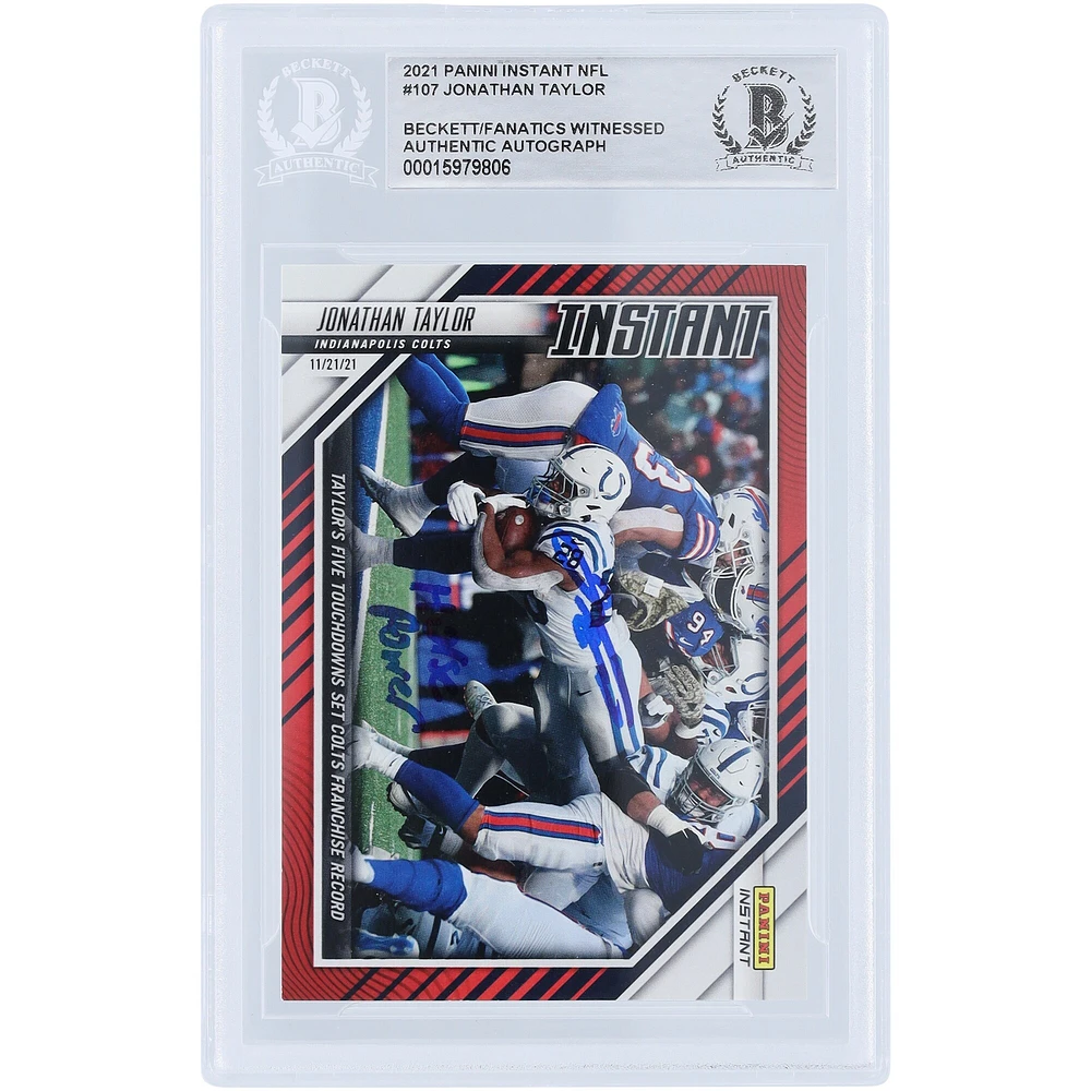 Jonathan Taylor Indianapolis Colts Autographié 2021 Panini Instant Fanatics Exclusif #107 #/99 Beckett Fanatics Witnessed Carte Authentifiée avec L'inscription "Horse Power"