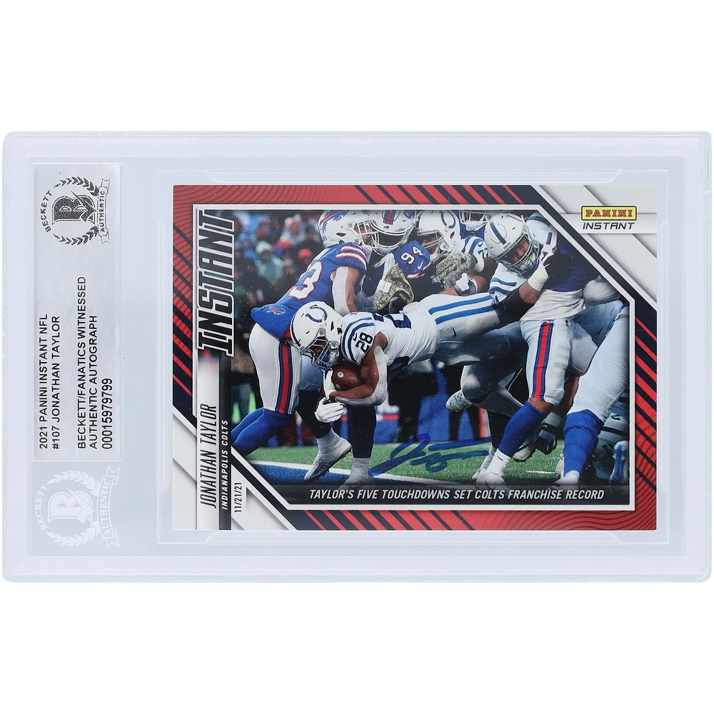 Jonathan Taylor Indianapolis Colts Carte authentifiée autographiée 2021 Panini Instant Fanatics Exclusive #107 #/99 Beckett Fanatics Witnessed
