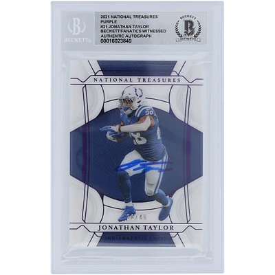 Carte Panini National Treasures Purple #31 #/49 Beckett Fanatics Witnessed Authenticated 10 de Jonathan Taylor Indianapolis Colts autographiée 2021