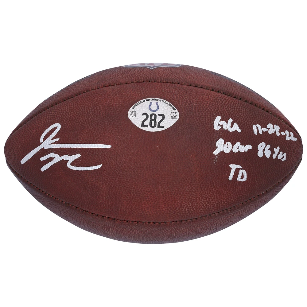 V106832 COLT Jonathan Taylor Ballon de football autographié Indianapolis Colts utilisé lors du match contre les Steelers de Pittsburgh le 28 novembre 2022 avec plusieurs inscriptions 28 Jonathan Taylor AUTGU FOOTBALL 45714 AUTGMUEQU GUFBFB7620 #3
