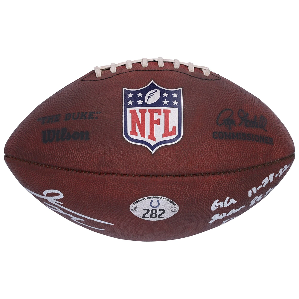 V106832 COLT Jonathan Taylor Ballon de football autographié Indianapolis Colts utilisé lors du match contre les Steelers de Pittsburgh le 28 novembre 2022 avec plusieurs inscriptions 28 Jonathan Taylor AUTGU FOOTBALL 45714 AUTGMUEQU GUFBFB7620 #3
