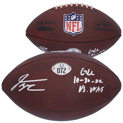 V106832 COLT Jonathan Taylor Ballon de football autographié Indianapolis Colts utilisé lors du match contre les Washington Commanders le 30 octobre 2022 avec l'inscription « Game Used » 28 Jonathan Taylor AUTGU FOOTBALL 45714 AUTGMUEQU GUFBFB7618 #1