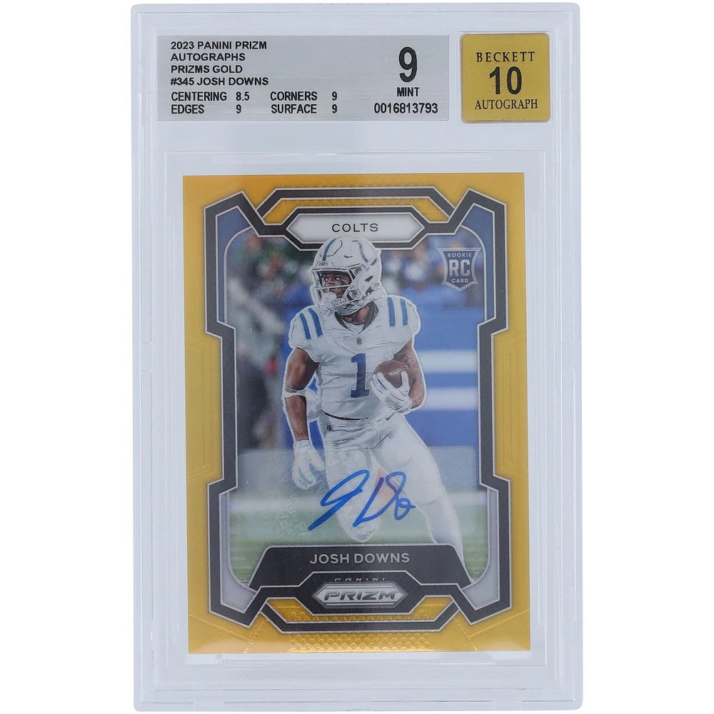 Josh Downs Indianapolis Colts Autographed 2023 Panini Prizm Gold Prizm #345 #7/10 BGS Authenticated 9/10 Rookie Card - 8.5,9,9,9 Subgrades