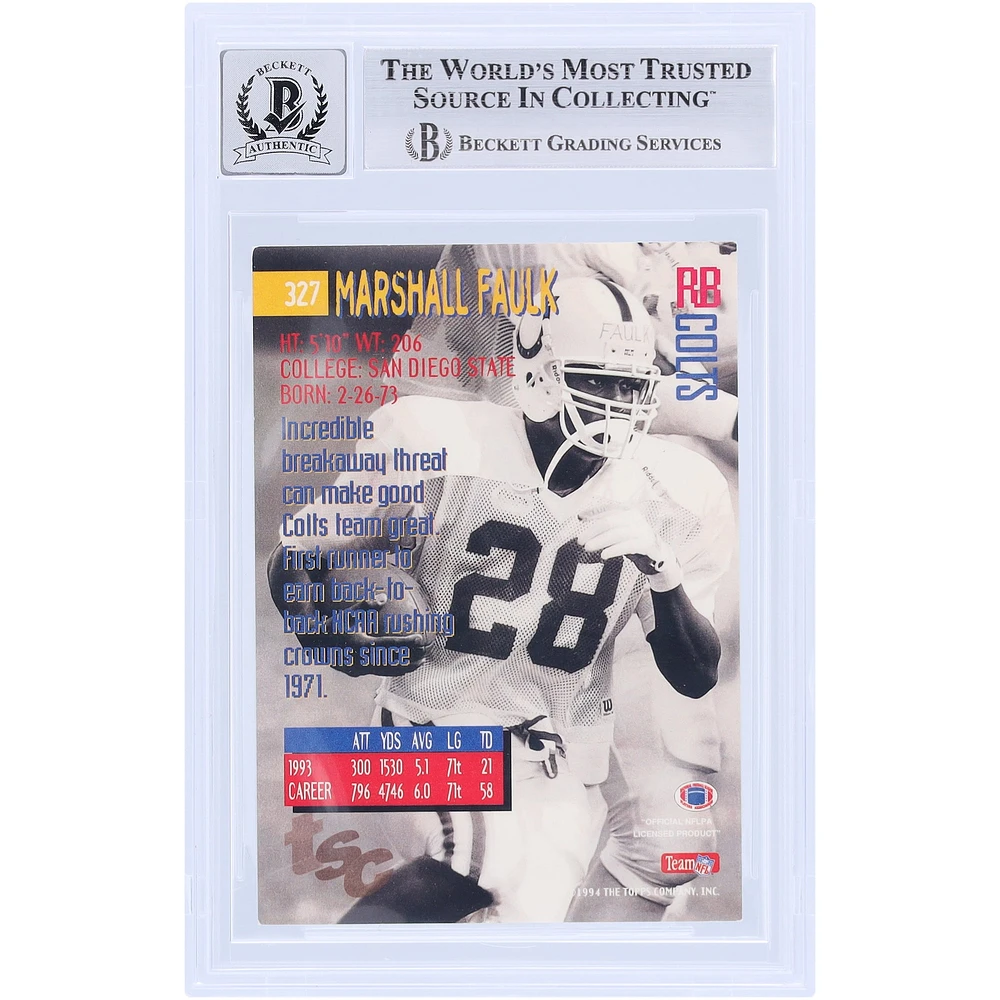 Marshall Faulk Indianapolis Colts Autographed 1994 Topps Stadium Club #327 Beckett Fanatics Witnessed Authenticated 10 Rookie Card