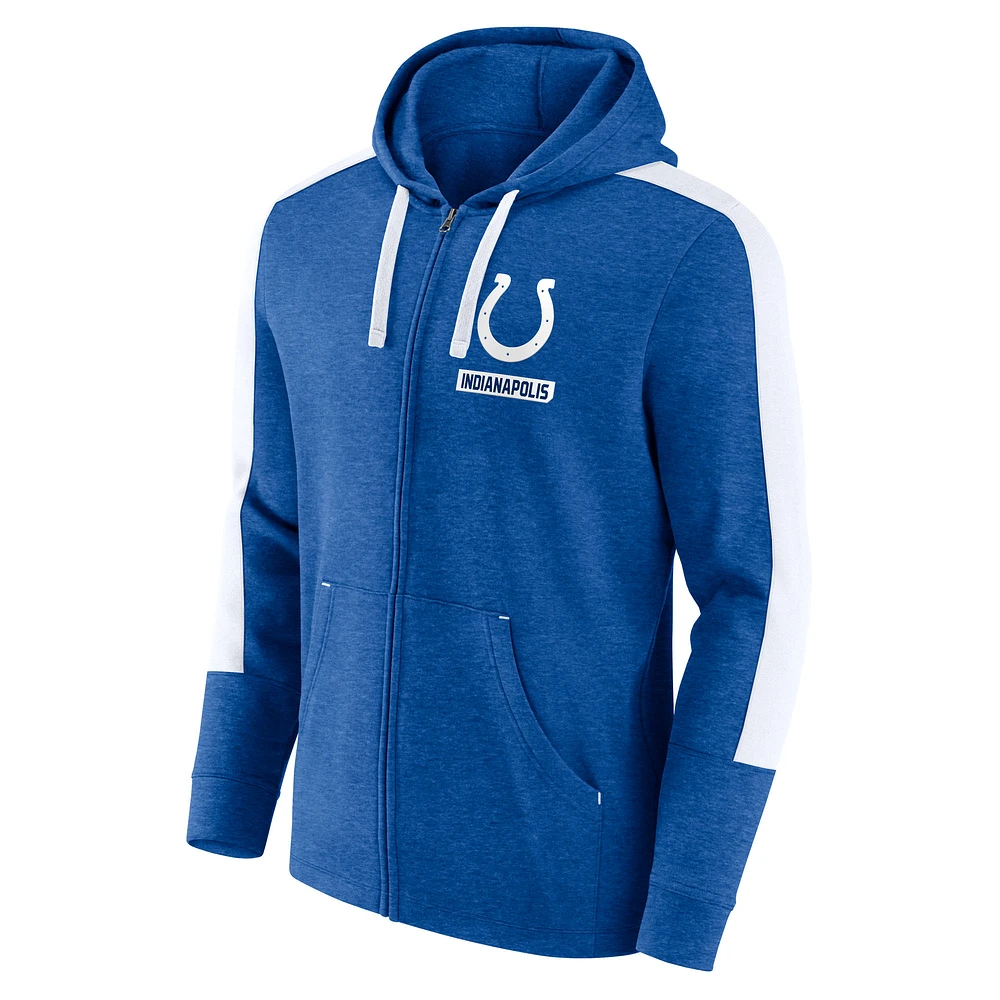 Sweat à capuche zippé intégral Fanatics Heather Royal Indianapolis Colts Gains pour hommes