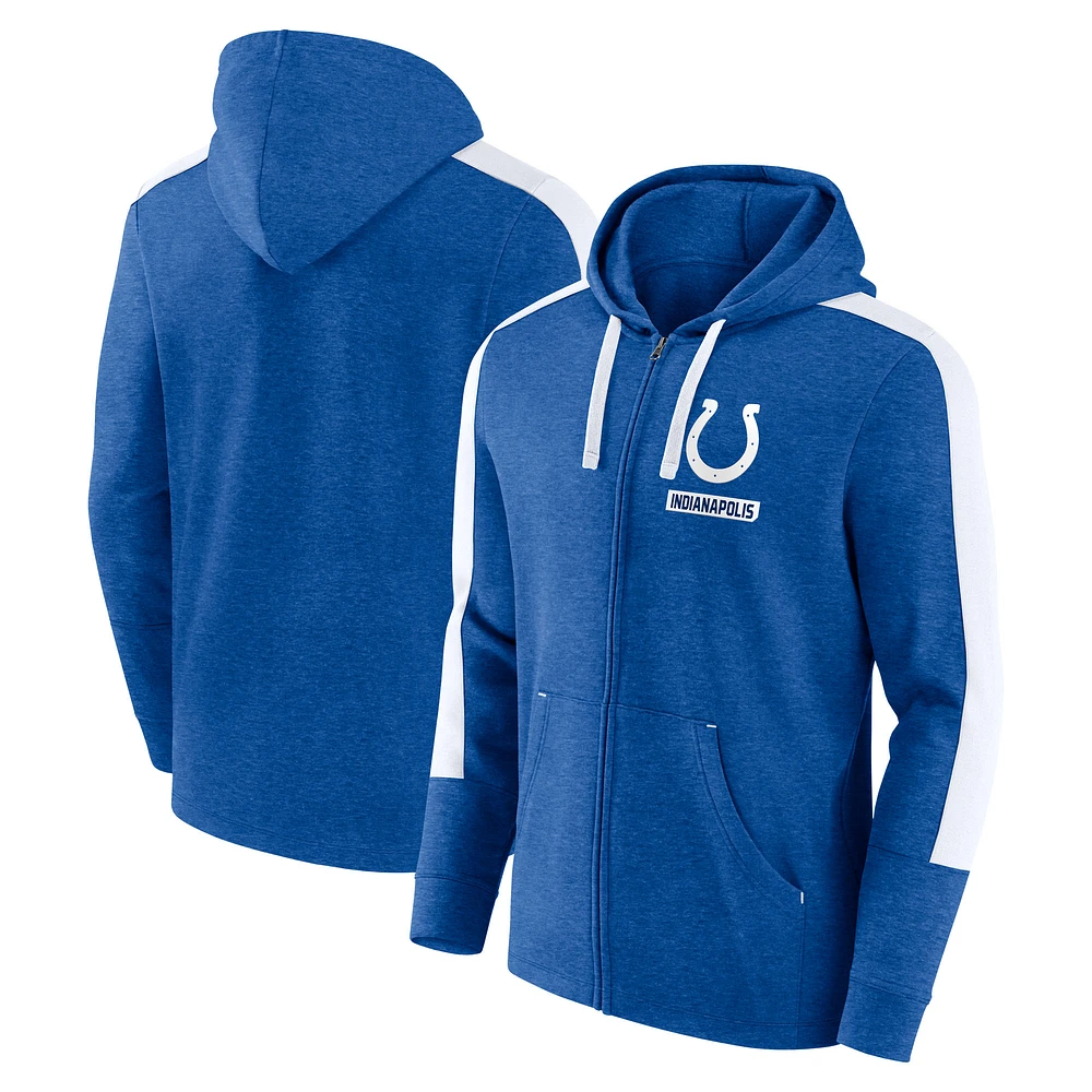 Sweat à capuche zippé intégral Fanatics Heather Royal Indianapolis Colts Gains pour hommes