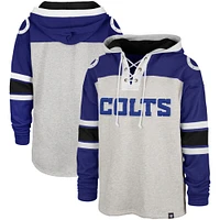 Men's '47 Heathered Gray/Royal Indianapolis Colts Gridiron Lace-Up - Pullover Hoodie