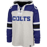 Men's '47 Heathered Gray/Royal Indianapolis Colts Gridiron Lace-Up - Pullover Hoodie