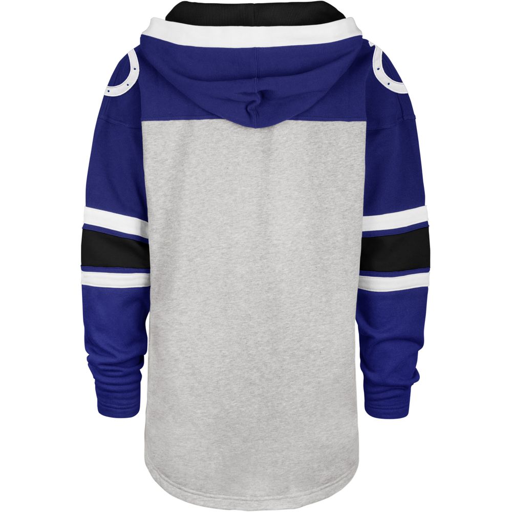 Men's '47 Heathered Gray/Royal Indianapolis Colts Gridiron Lace-Up - Pullover Hoodie