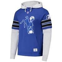 Men's '47 Royal Indianapolis Colts  Throwback Double Header Blitz Cornerback Pullover Hoodie