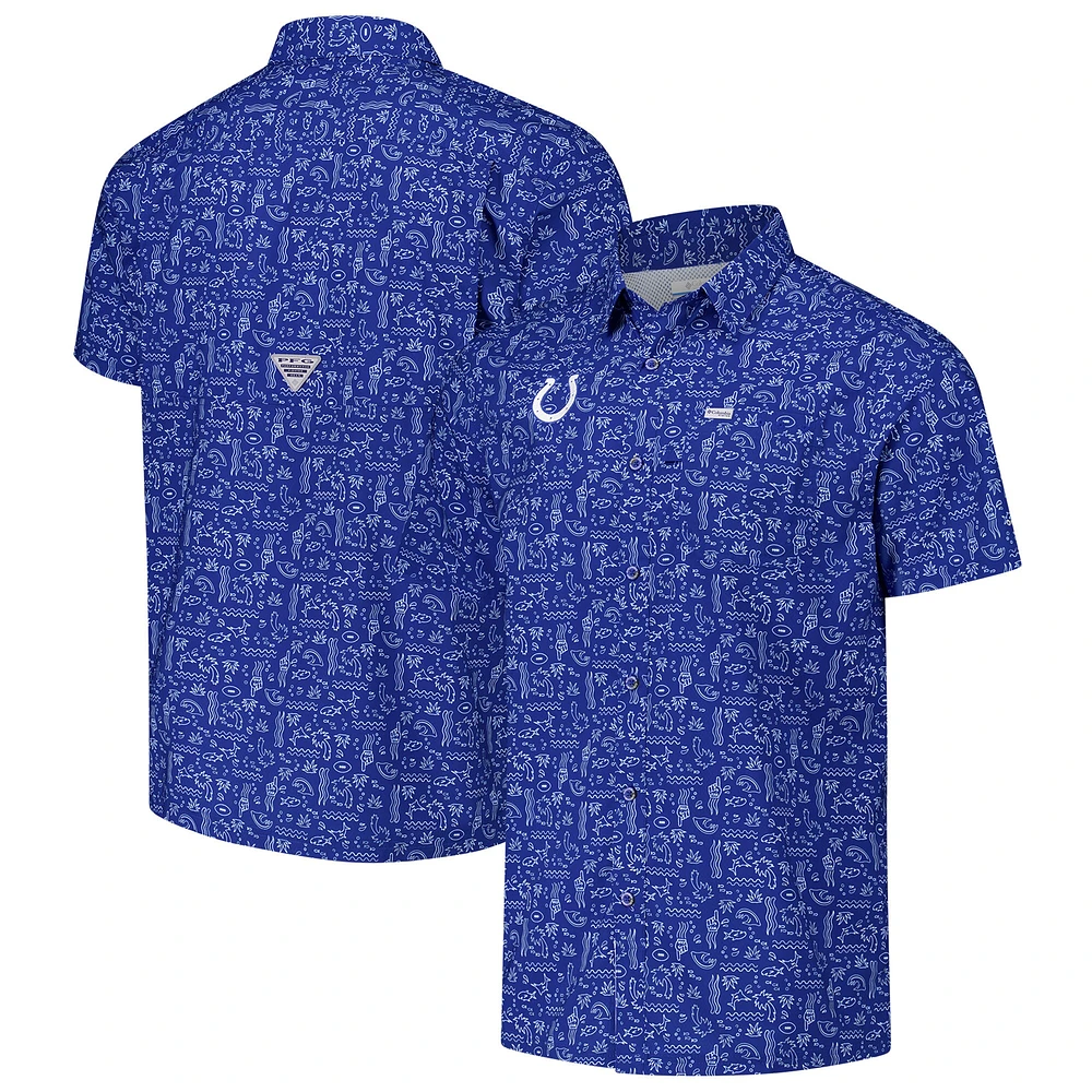 Chemise boutonnée Columbia PFG Royal Indianapolis Colts Super Slack Tide Omni-Wick pour homme