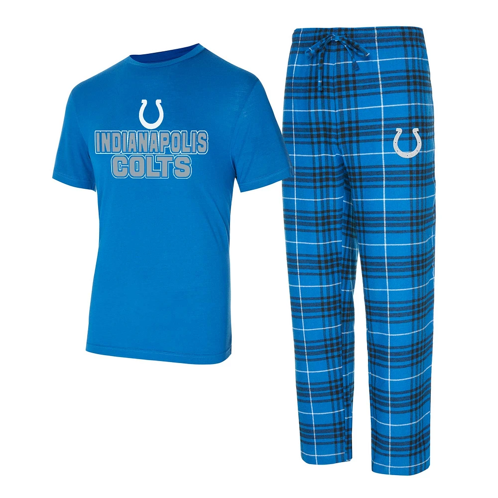 Ensemble de nuit Concepts Sport Royal/Noir Indianapolis Colts Vector T-shirt et pantalon en flanelle pour hommes