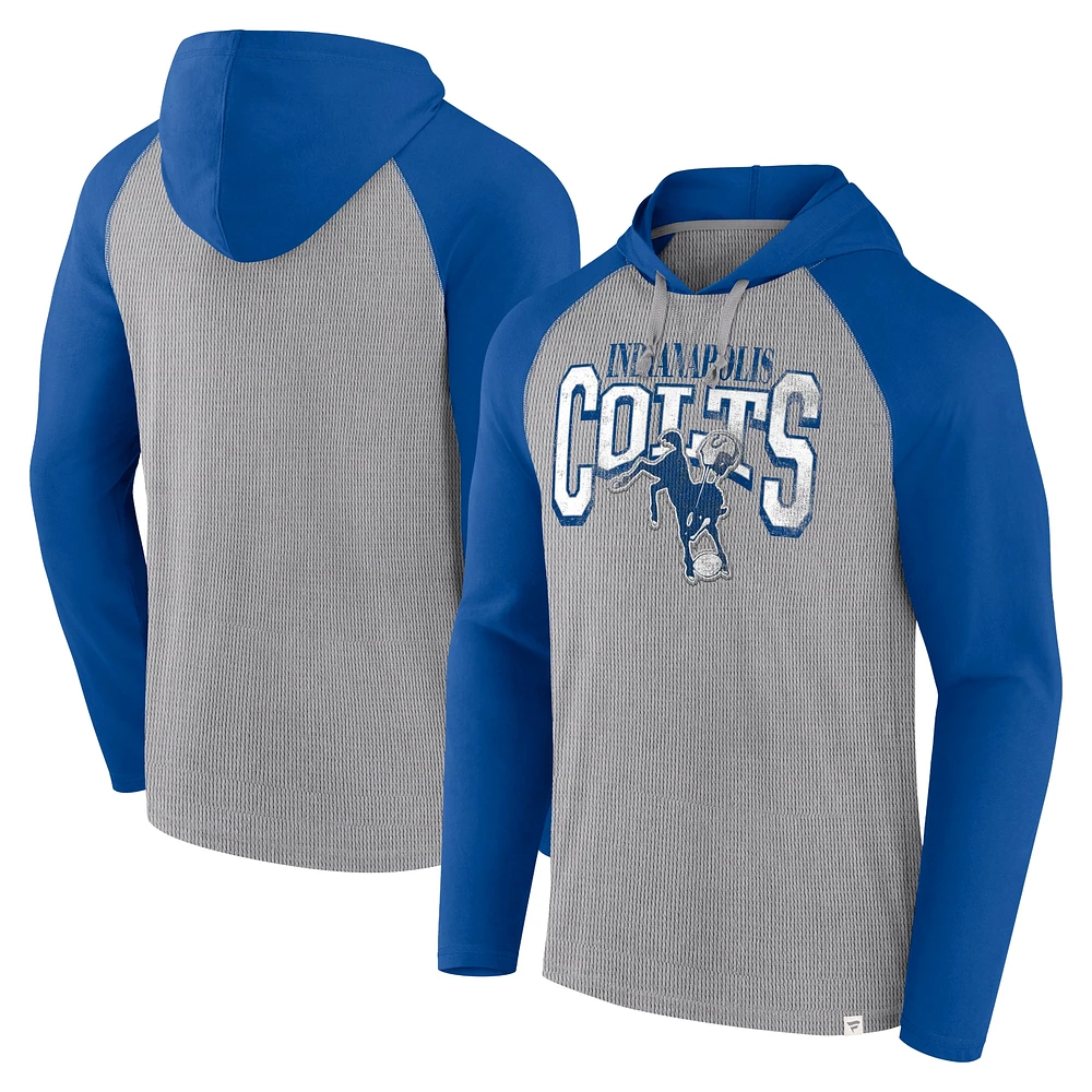 Men's Fanatics Gray/Royal Indianapolis Colts Under Center Long Sleeve Hoodie T-Shirt