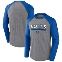 T-shirt à manches longues raglan tri-mélangé Fanatics gris chiné/Royal Indianapolis Colts pour hommes