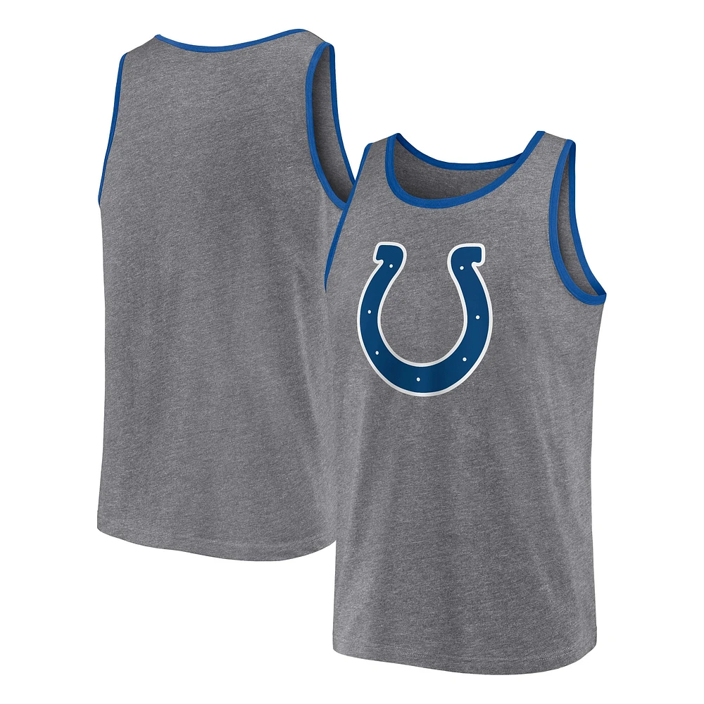 Débardeur primaire Fanatics Heather Grey Indianapolis Colts pour hommes