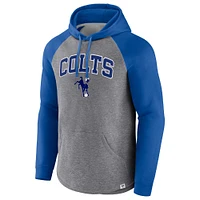 Men's Fanatics Heathered Gray/Royal Indianapolis Colts By Design Raglan Pullover Hoodie