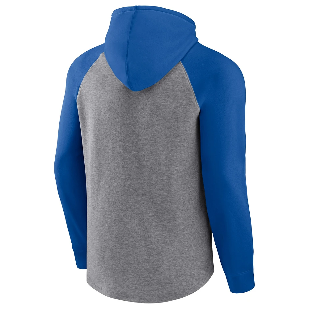 Men's Fanatics Heathered Gray/Royal Indianapolis Colts By Design Raglan Pullover Hoodie