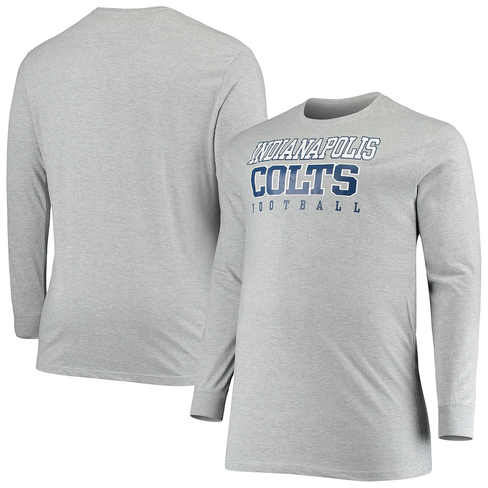 T-shirt à manches longues d'entraînement Fanatics pour hommes, gris chiné, Indianapolis Colts Big & Tall Practice