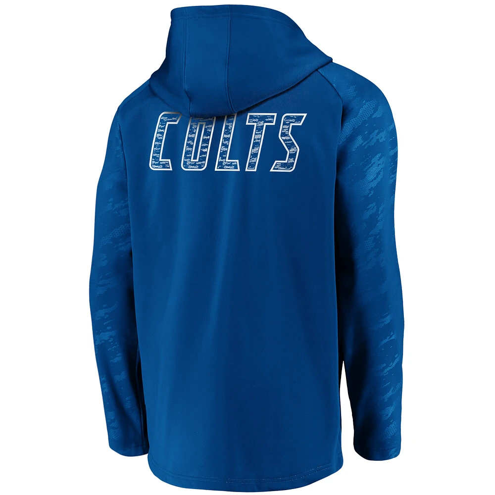 Sweat à capuche entièrement zippé Fanatics Royal Indianapolis Colts Iconic Embossed Defender Raglan pour hommes