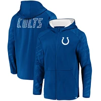 Sweat à capuche entièrement zippé Fanatics Royal Indianapolis Colts Iconic Embossed Defender Raglan pour hommes