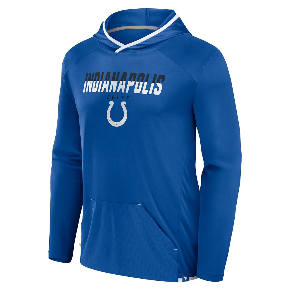 Men's Fanatics Royal Indianapolis Colts Transitional Defender Hoodie Long Sleeve T-Shirt