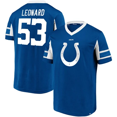 Fanatics pour hommes Shaquille Leonard Royal Indianapolis Colts Hashmark Nom et numéro du joueur Haut à col en V