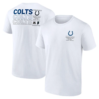 T-shirt Fanatics pour homme blanc avec statistiques répétées des Indianapolis Colts