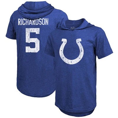 Majestic Threads pour homme Anthony Richardson Royal Indianapolis Colts Nom et numéro du joueur T-shirt à capuche ajusté en trois mélanges