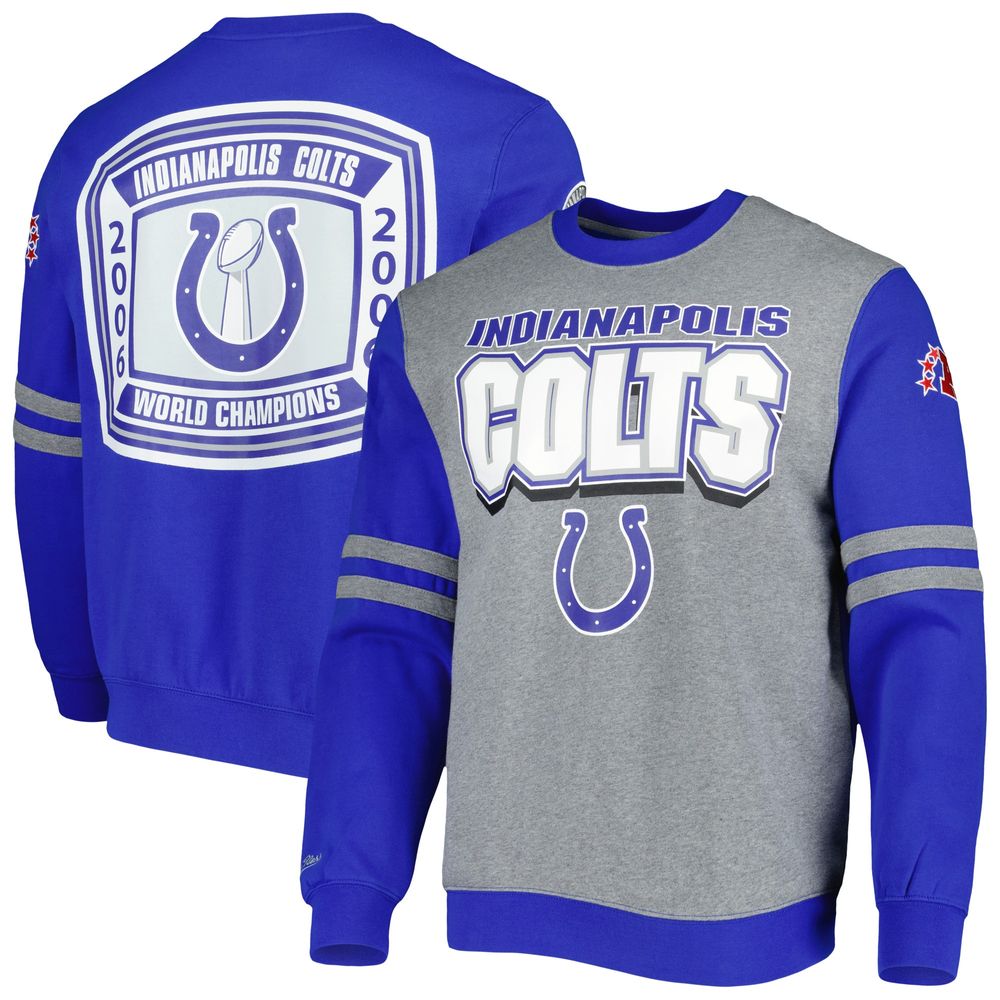 Men's Mitchell & Ness Heather Gray Indianapolis Colts All Over 2.0 Pullover Sweatshirt